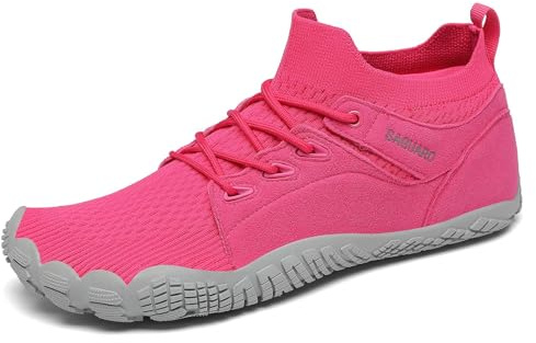 SAGUARO Unisex Barfußschuhe für Herren Damen Fitnessschuhe Atmungsaktiv rutschfest Traillaufschuhe Mid Top Zehenschuhe mit Breite Zehenbox Rosa 40 EU