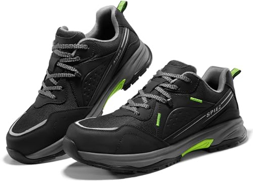 SPIEZ Calzado de Seguridad para Hombre, Resistente al Aceite, Antideslizante, Punta compuesta, Calzado de Seguridad y para Exteriores, Negro/Verde EU 46