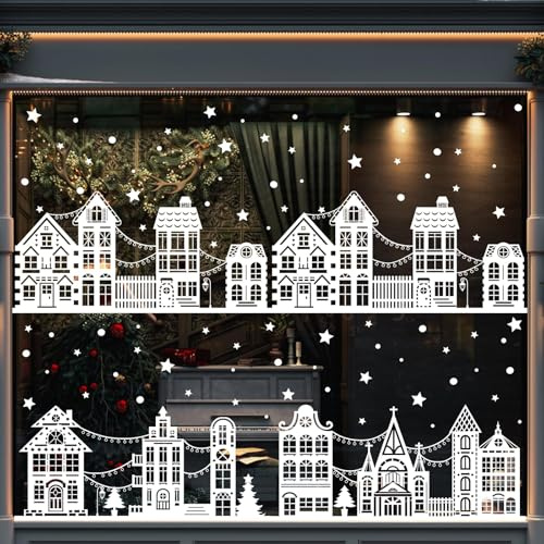 JOLCEEY 10 Sheets Christmas Window Stickers, Xmas Window Clings Decals Double-Side Reusable Window Clings Decorations for Christmas Window Indoor Party Decorations
