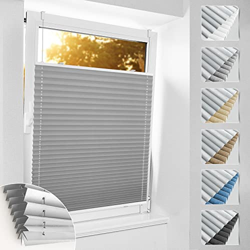 bobodeco Plissee ohne Bohren Verdunkelung Klemmfix, Hellgrau 100x130 cm(BxH) Verdunklungsplissee Thermo Plissees 100% Verdunkelnd & lichtundurchlässig Plisseerollo für Fenster & Tür
