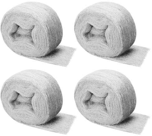 Steel Wool for Mice Control,4 Pack of 3.1 x13 Ft #00000 Steel Wool,Gap Filler for House & Garage,Keep Mice Away from Holes, Siding, Pipeline, Vents in Garden, House, Hardware DIY Kit