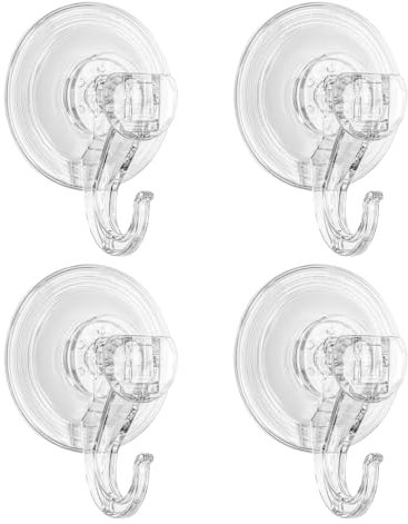 Vinuwu Suction Hooks, Reusable Sucker Hooks Powerful Push and Lock Vacuum Suction Cup Hooks for Bathroom Kitchen Window Front Door Hanging Xmas Wreath (Transparent, 4 Packs)