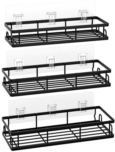 UUlioyer Shower Caddy, Shower Shelf No Drilling, Bathroom Accessory- Bath Storage for Shampoo (Black-3 Pack)