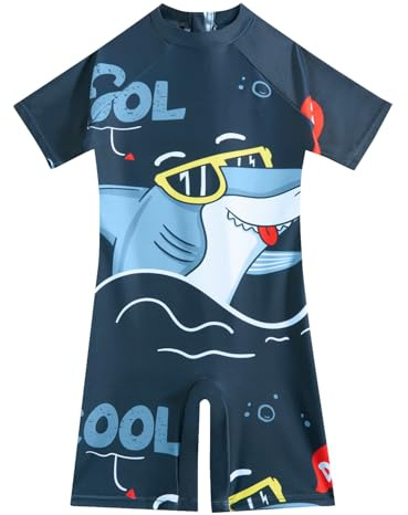 JiAmy Costume da bagno per ragazzi con protezione solare UV a maniche corte/lunghe, costume intero per bambini con taglio boylegs, rashguard da spiaggia per 8-12 anni, Verde scuro, 12 anni