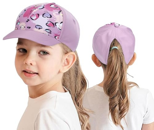HERUAI Cappello da Baseball per Bambini, con Coda di Cavallo, per Ragazze e Ragazzi, Visiera Parasole UPF 50+, Cappello Estivo da Tennis, Cappello da Sole, Blu, Taglia Unica