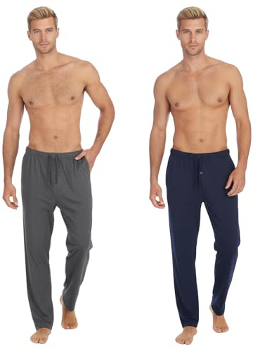 Men's Lounge Pants 2 Pack Cotton Blend Sleepwear with Pockets and Button Fly (Navy & Charcoal, XL)