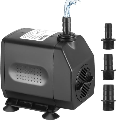 Submersible Water Pump, 3000L/H 45W Pond Pump 3m High Lift with Flow Control, Ultra Quiet Water Feature Pump with Filter and 3 Nozzles 2 m Cable for Pond Fountain Aquarium Waterfalls Garden