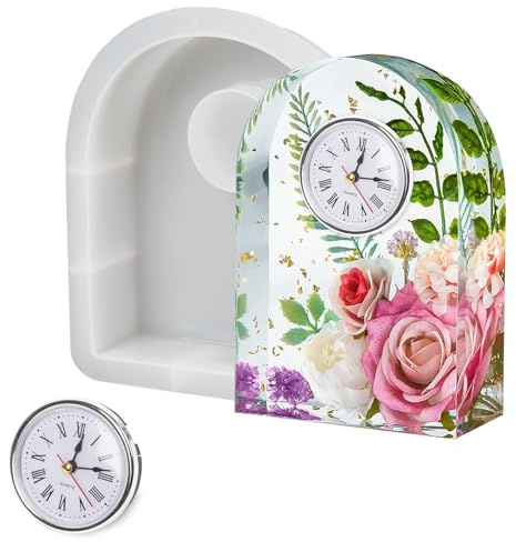 Resin Mould for Flowers, Deep Epoxy Moulds, Arch Clock Casting Molds，Resin Molds with 1 Clock Movement Accessories for DIY Craft Home Decor (Arch-White)