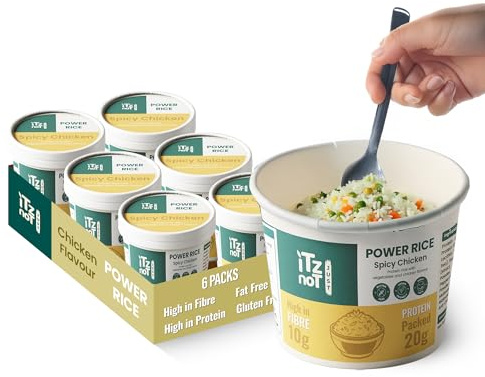 iTz noT Instant Power Protein Rice Pot– Chicken Flavour with Veggies 110g (Pack of 6) - Plant Based- High Protein (20g), High Fibre (10g), Low Carb & Gluten Free, Fat Free Instant Meal, Ready to Eat