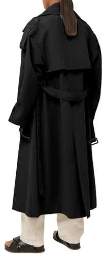 Generisch 2025 Femmes Trench Coat Oversize Long Double boutonnage avec Ceinture Manteau Coupe-Vent Femme Hiver Respirant, Noir , XL