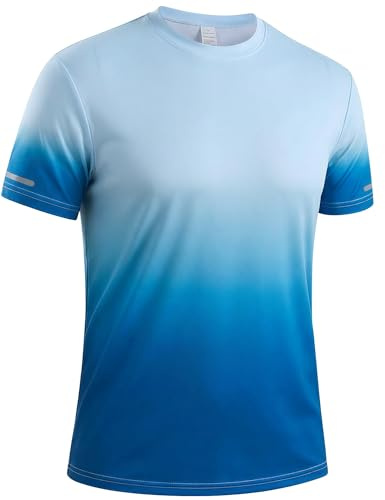 Gaiatiger Men's Running Shirt Quick Dry Sport Top Gym Athletic Top Breathable Workout T Shirt-T5080-Lake Blue-L