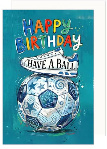 Edition Seidel Tarjeta de felicitación de cumpleaños premium con sobre, tarjeta de felicitación, tarjeta de cumpleaños, texto en inglés, fútbol, zapatillas divertidas para niños y hombres (G4007 SW026