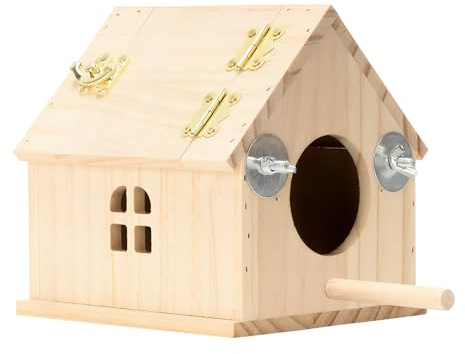 Maison artisanale en bois avec perchoir 15 cm, extérieur pour couplage calopsitte, conuro inséparable, fenouil, canari, environnement sûr et naturel