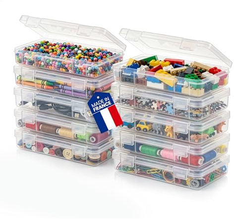 Iris Ohyama, Kleine Aufbewahrungsbox mit Klappdeckel, Plastik, 0.8L, 10er-Set, Transparent, Stapelbar, Schnappverschluss, Für Puzzle, Lego, Stifte, Bastelmaterial, Schrauben, Sans BPA, MCC-M