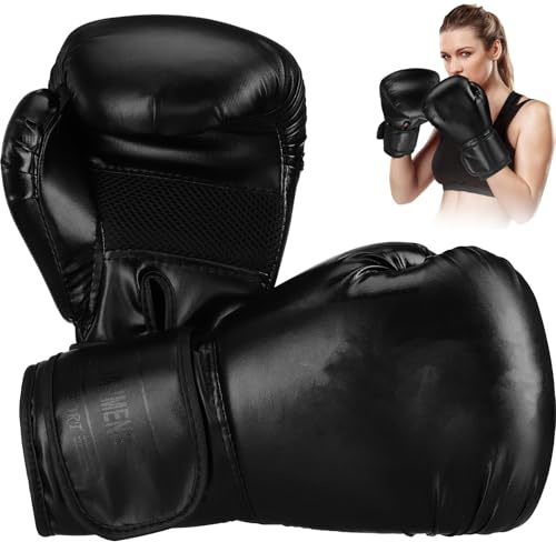 DECHOUS Sparring Boxhandschuhe für Herren aus Schwarzem Pu Leder mit Komfortablem Sitz und Handschutz 1 Paar Boxhandschuhe für Training und Sparring 12 Unzen