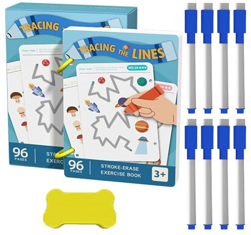Cahier d'exercices d'entraînement logique et cognitif | Jeu de cartes d'entraînement cérébral – Ensemble de traçage d contrôle stylo effaçable |Développement du cerveau gauche droit, coordination œil