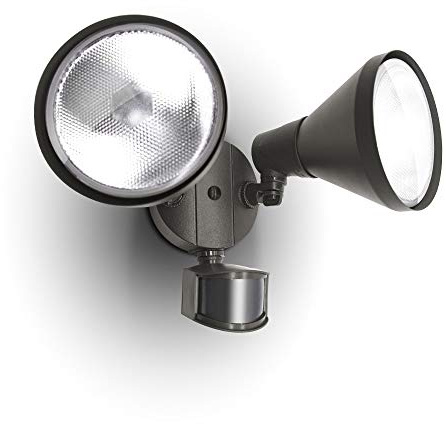 LUTEC 6211BZ-PIR23A Foco halógeno activado por movimiento integrado de doble cabeza para exteriores, resistente al agua, luz de pared para patio, jardín, patio, bronce