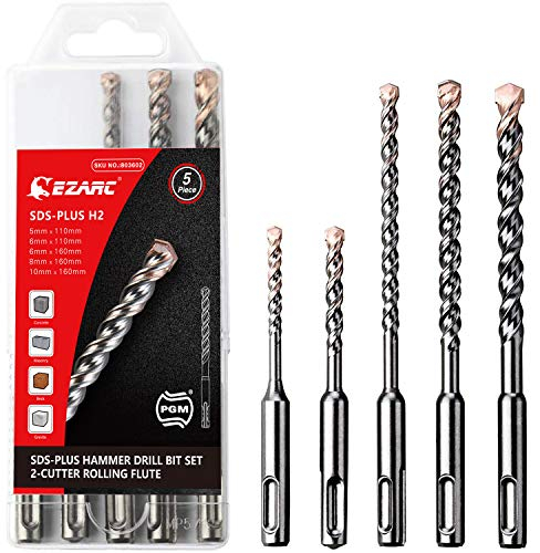 EZARC Professional 5 tlg Hammerbohrer SDS Plus 2-Cutter (für Beton und Mauerwerk, Robust Line, Zubehör Bohrhammer)