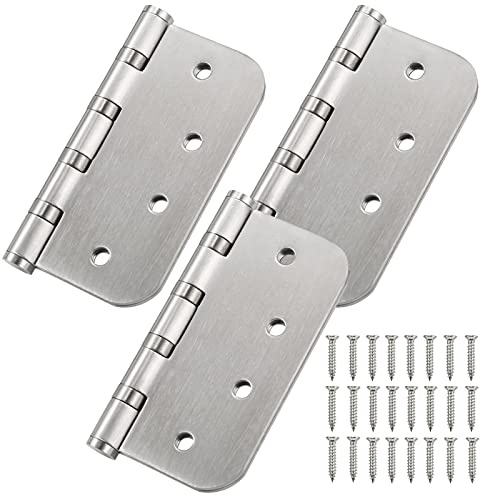 4'' Ball Bearing Door Hinges Stainless Steel Heavy Duty Hinges 4 x 4 inch with 5/8 Inch Radius Corners Commercial Grade 3 Pack (Silver)