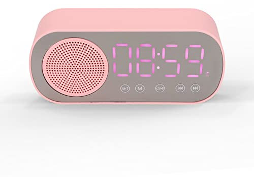 Alarm Clock with Bluetooth Speaker/Backlit Light/Mirror Screen, Portable Micro USB Charging FM Radio Digital Clock with HiFi Sound Gift for Girls Reading Traveling Sports