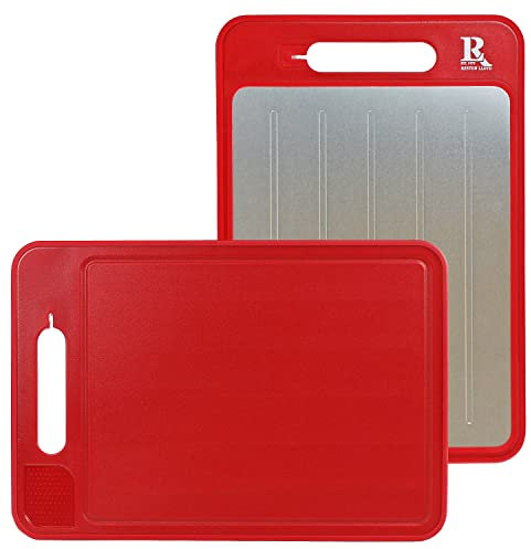 Reston Lloyd Multiple Function Cutting Board with Defrosting Tray, Zester & Knife Sharpner, Red