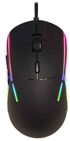 SPYCO Action MO-102, ergonomisk spelmus med hög prestanda, PMW 3360 Chipset, 12 000 DPI, pollingfrekvens 1 000 Hz, RGB-ljus, vikt 96g, 6 programmerbara knappar, Paracord-tråd