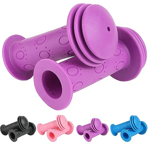RAFIYU Fahrradgriffe Kinder, Lenkergriffe Fahrrad, 1 Paar 22mm Prallschutz Kinderfahrradgriffe,rutschfest Weicher Gummi Kinderfahrrad Zubehör lang 105mm für Roller,Dreirad,Kinder Laufrad(violett)