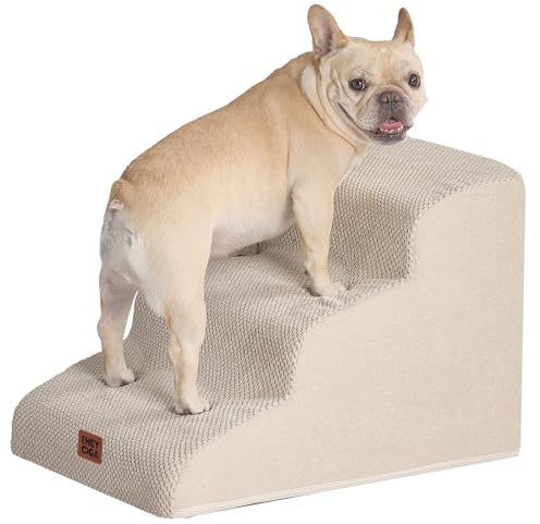 EHEYCIGA Scaletta per Cani 3 Gradini Altezza 40 cm, Scala Cane Piccoli e Gatti in Spugna per Salire su Letto e Divano, Antiscivolo Rampa per Cani con Rivestimento Rimovibile e Lavabile, Beige