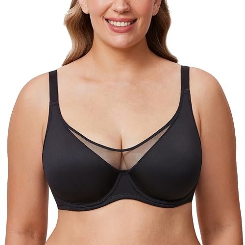 DELIMIRA Minimizer BH för kvinnor plus size full täckning bygel ofodrad sömlös ren BH, Svart, 85E