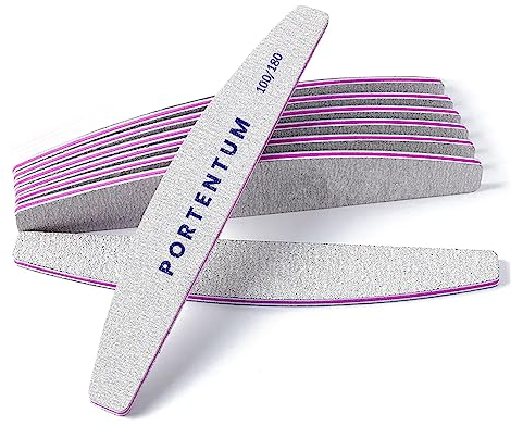 PORTENTUM Limes a ongles professionnelle 8 pcs, lime a ongles 100/180 double face lavable, lime a ongle idéal pour le gel et l'acrylique, utilisation à la maison et au salon.