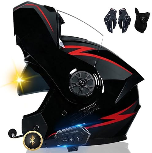 XYYYM Casco da Moto Bluetooth, Casco Integrale con 2 Piloti Casco Bluetooth Intercom Omologato DOT/ECE, Leggero, con Doppia Visiera, Casco Modulare per Adulti Uomini Donne S~XL