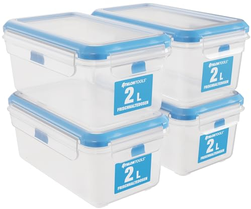 ATHLON TOOLS Lot de 4 boîtes de conservation de 2 l de qualité gastronomique - 100 % hermétiques et anti-fuite - 40 °C à + 100 °C - Pour tous les aliments - Sans BPA - Fabriquées en UE