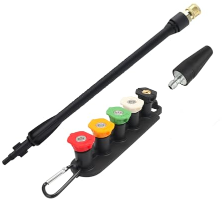 Baguette de rechange pour nettoyeur haute pression avec buse turbo et 5 embouts de pulvérisation et support de buse compatible avec Bosch, Black & Decker, AR, Stanley, Mac Allister, Cecotec