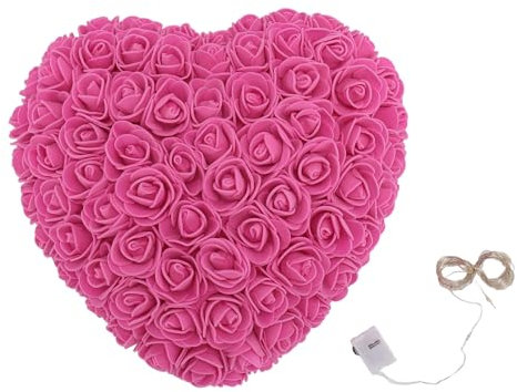 Pssopp Rose Finte, Colori Vivaci Rose in Schiuma Artificiale a Forma di Cuore con Stringa Colorata Luce Realizzata a Mano in Schiuma Dall'aspetto Realistico Rose Finte per Matrimoni