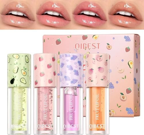 4 Pièces Huile a Levre Set, Lip Oil Aromatisés Aux Fruits, Gloss Liquide Brillant Hydratant pour Femmes Gilrs Soins des Lèvres Réparateur et Maquillage des Lèvres
