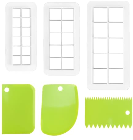 3-teilige quadratische Stempelform mit 3 Schabern, Fondant-Kuchen-Prägeform, geometrischer Formschneider, Keks-Prägestreifen, Backschneidewerkzeug