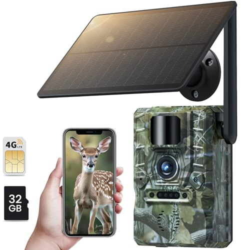 XTU 4G Wildkamera mit SIM Karte - LTE Solar Wildtierkamera mit Handyübertragung App,PIR Bewegungsmelder, No-Glow Infrarot Nachtsichtkamera mit 7800mAh Akku,32GB SD Karte,2-Wege-Audio IP66