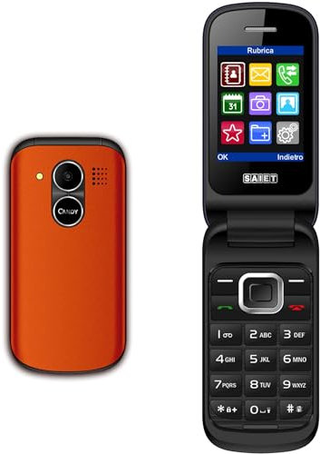 SAIET CANDY Telefono Flip Rosso Corallo, Dual SIM, Cellulare a Conchiglia Compatto e Facile da Usare con Display 2.4 a Colori, Fotocamera VGA, Bluetooth, Sveglia e Torcia