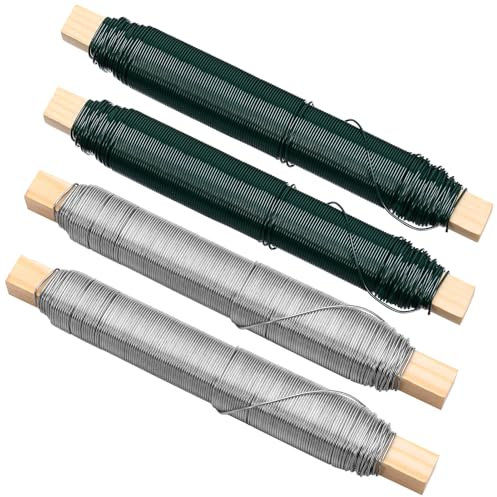 Bindedraht Grün, 4 Rollen Blumendraht Ø 0,71 mm | 35 m,Wickeldraht,Silberdraht,Dünn Basteldraht zur Befestigung von Blumen und Pflanzen,Gartendraht, Basteldraht, Pflanzen Draht