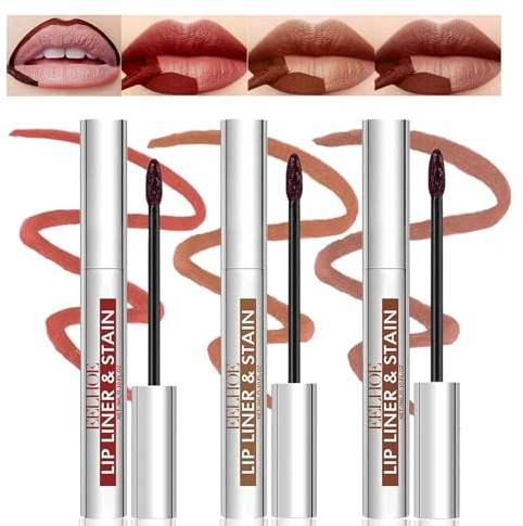 Gireatick Peel Off Lip Liner Stain, 3Pcs Long Lasting Tattoo Lip Liner Stay On All Day, Peel Off Lip Stain with Matte Finish, Natural Instant Peel Off Lip Stain Set (red,brown, 3pcs)