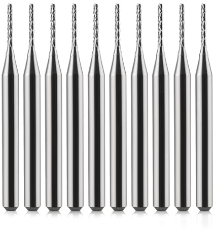 Trvoxviq End Mill CNC Router Bits, 3.175mm 1/8 Shank Corn Shaped Carbide Engraving Bit 1.0 mm Cutting Diameter Milling Cutter for PCB Plastic Fiber Wood (Pack of 10)
