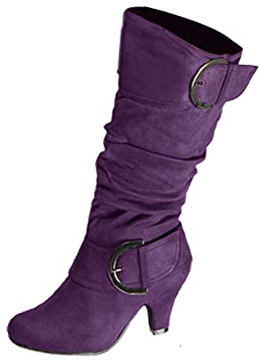 Stivali con tacco Stivali Stivaletti Scarpe da donna Tacco per le donne Stivali affusolati Stivali alti da donna Stivali alti alla coscia per le donne polpaccio largo sexy, Viola, 39.5 EU