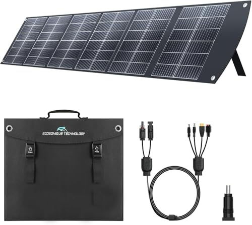 Ecosonique 200W Panel Solar Portátil, Módulo Solar Plegable con Soporte, USB-C PD3.0 y USB-A QC3.0, MC4 y Salida Múltiple para Estaciones de Alimentación, Generadores, Caravanas, Camping