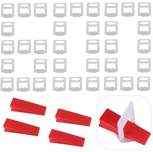 TIOMIOSEA 3mm Fliesen Nivelliersystem 700 Stück Fliesenleger Werkzeug - 600 Zuglaschen, 100 Keile -Teiliges Nivelliersystem für die Steinverlegung