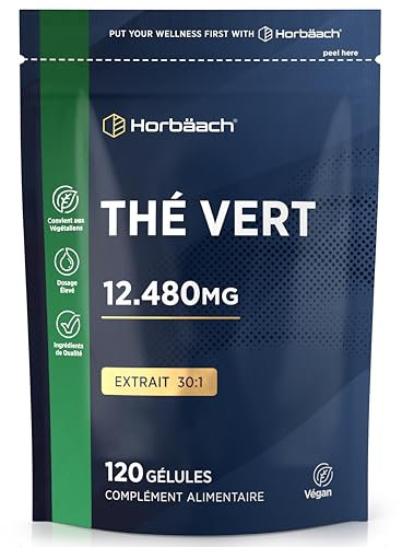 Té Verde Cápsulas 12480mg | Extracto de Hoja de Té Verde de Máxima Potencia | 6240mg por cápsula | 120 Comprimidos Veganos | by Horbaach