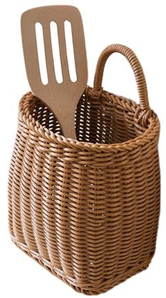 Panier tissé - Décoration murale - Basket de cuisine en osier - Panier de rangement suspendu fait à la main - Conteneur à fruits végétaux pour fleurs et courrier