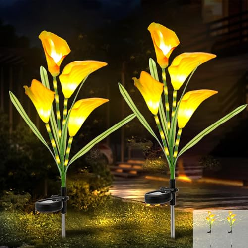 JIMACRO 2 Pcs Luz Solar Exterior Jardin,32 LED Luces de Flores Led, Impermeable Decoracion Jardin Exterior Para/Caminos/Terraza/Patio/Césped (Amarillo)