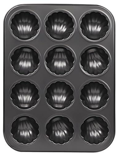 Mini tortiera per 12 tazze, in acciaio al carbonio, antiaderente, ideale per brownies, muffin, madeleine, adatta al forno fino a 232 °C, colore nero