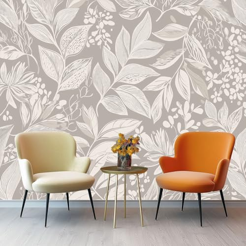 Carta da parati panoramica 3D, dimensioni personalizzabili, Piante naturali Fiori Linee floreali Murale alla moda, per Soggiorno Bambini Grigio per pareti 250 x 175 cm Carta da parati non tessuta