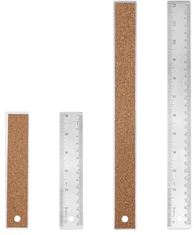 Thinp 2 st 30 cm metalllinjal med korkstöd, 15 cm rostfritt stål linjaler halkfri imperisk och metrisk linjal förhindrar bläckläckage utkast verktyg för skola kontor ingenjörsverktyg (6+12 tum)